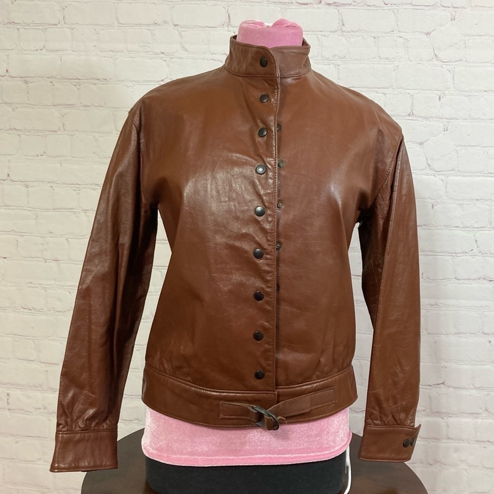 Anne Klein Vintage 70s Brown Leather Bomber Jacket Size 4 Guc